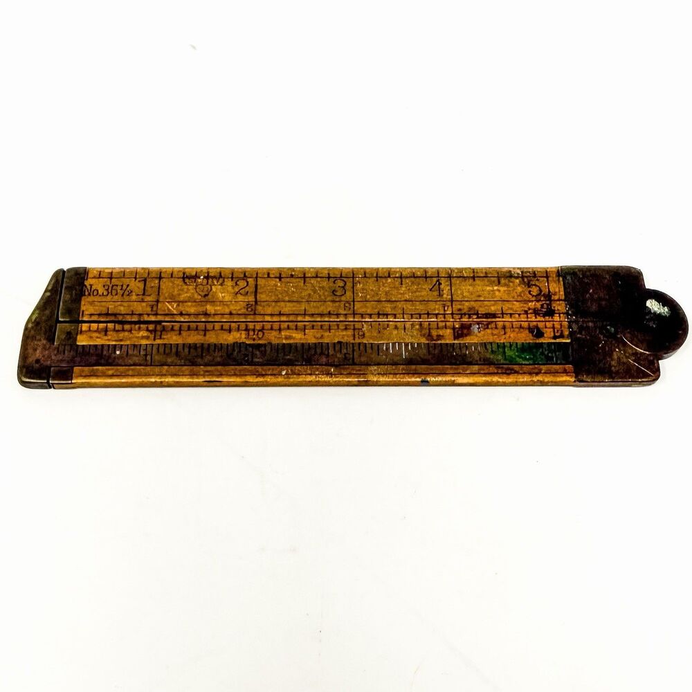 Antique Stanley No 36 1/2 Boxwood Brass Folding Caliper Rule Sweetheart